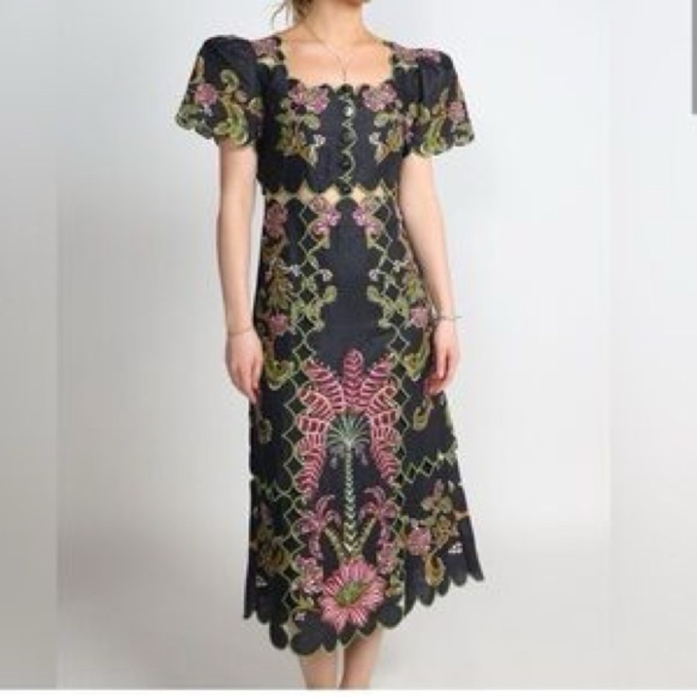 FARM Rio Black Maxi Dress with Pink and Green Embroidery - Picture 12 of 12